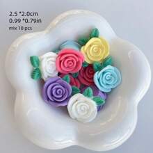 10 件混合 3D 玫瑰花工艺用品，适用于 DIY 耳环、发饰、文具、手机壳、钥匙扣、马克杯、冰箱贴、贴纸。包括双面胶 - 彩色 - 查看 7