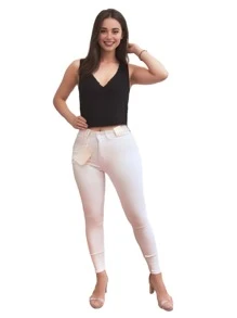 Pantalon Jeans Dama Blanco Skinny Stretch Tiro Alto Básico - Blanco - Ver 1