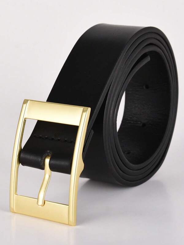 1pc Women's Gold Rectangular Buckle PU Leather Casual Belt, Suitable For Daily Use, Plus Size Decorative Waistband