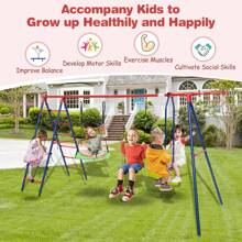 Homasis Swing Set For Backyard W/ 2 Height Adjustable Swings Glider Basketball Hoop - Red and Blue - View 4