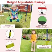 Homasis Swing Set For Backyard W/ 2 Height Adjustable Swings Glider Basketball Hoop - Red and Blue - View 6