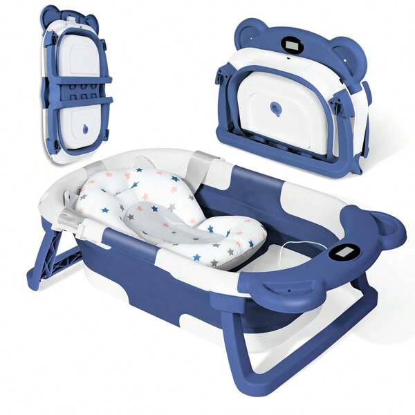 UBRAVOO Vaschetta da Bagno per Neonato con Foro di Scarico, Vaschetta da Bagno Pieghevole per Bambini con Morbida Imbottitura, Vaschetta da Viaggio Portatile con Supporto Antiscivolo Incorporato per Bambini da 0 a 36 Mesi