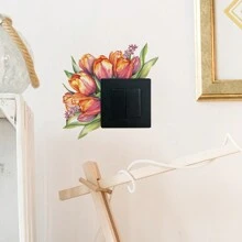 1 件水彩油画郁金香花束开关贴纸适用于房间装饰、节日客厅装饰、最佳礼物、乙烯基墙贴、可移除贴纸 - 彩色 - 查看 6