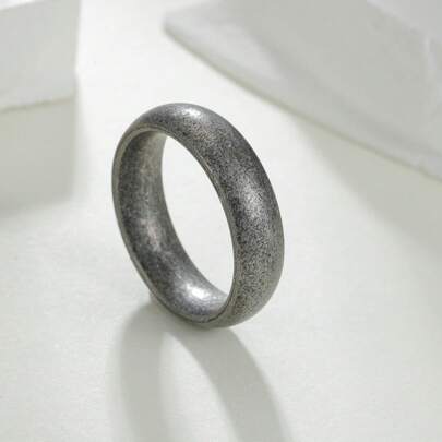 1 件复古风格男士氧化银钛钢戒指，中世纪复古简约银戒指，6/8 毫米，派对礼物