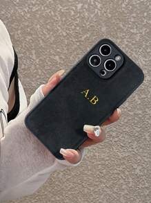 鳄鱼手机壳定制个性化名字手机壳适用于 iPhone 11/12/13/14/15/16 Pro Max Plus 奢华韩国柔软绒面革 3D DIY 雕刻字母首字母名字保护套 11 12 13 14 15 16 Pro Max 防震外壳节日礼物送给情侣朋友家人自己 - 灰色 - 查看 4