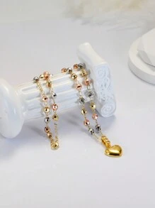 时尚奢华复古风格铜质三色金色串珠吊坠项链女士 - 星星 - 查看 7