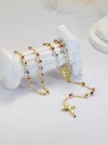 时尚奢华复古风格铜质三色金色串珠吊坠项链女士 - 星星 - 查看 6