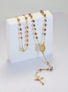 时尚奢华复古风格铜质三色金色串珠吊坠项链女士 - 星星 - 查看 3