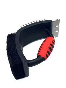 Escova Para Limpar Grelha Com Cabo 3 Em 1 Com Espátula e Esponja Abrasiva Aço Inox