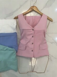 Sleeveless Tailored Blazer Vest - Pink - View 1