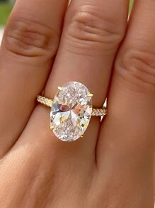 1 件 925 纯银 1ct-4.5ct 椭圆形切割大方晶锆石女士结婚戒指订婚新娘派对戒指，精美珠宝礼物 - 金色 - 查看 3