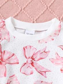 Full Print Pink Bow Pattern Long Sleeve Sweatshirt And Pants Set, Girls Spring/Autumn Outfit - Pink - View 4