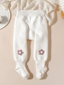 1pc Girls Floral Decor Thick Thermal Lined Stirrup Tights, Suitable For Toddler/Little Girls' Casual Wear In Winter