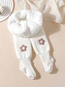 1pc Girls Floral Decor Thick Thermal Lined Stirrup Tights, Suitable For Toddler/Little Girls' Casual Wear In Winter