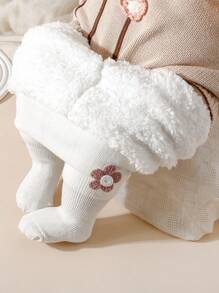 1pc Girls Floral Decor Thick Thermal Lined Stirrup Tights, Suitable For Toddler/Little Girls' Casual Wear In Winter