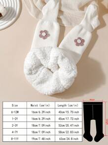 1pc Girls Floral Decor Thick Thermal Lined Stirrup Tights, Suitable For Toddler/Little Girls' Casual Wear In Winter