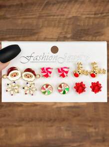 JOJELOO 圣诞系列雪花铃铛耳钉组合套装新款卡通滴油手杖老人耳环女 - 彩色 - 查看 2