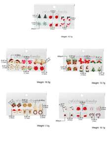 JOJELOO 圣诞系列雪花铃铛耳钉组合套装新款卡通滴油手杖老人耳环女 - 彩色 - 查看 4