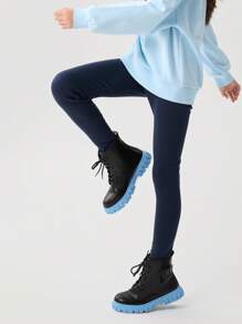 Balabala Tween 女童保暖内衬紧身裤时尚弹力裤冬季 - 深藍 - 查看 2