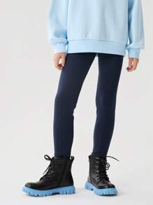 Balabala Tween 女童保暖内衬紧身裤时尚弹力裤冬季 - 深藍 - 查看 1