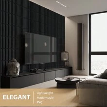 Aadesh 3D Wall Panel For Interior Wall Decoration, Made Of Lightweight PVC Material, Waterproof, Oil Resistant, Flame Retardant, Fluted Stripe Textured Pattern Design Wall Panel For Living Room, Lobby, Bedroom, Hotel, Office, Black/White, 11.81 Inches X 11.81 Inches (Includes Tape For Installation).