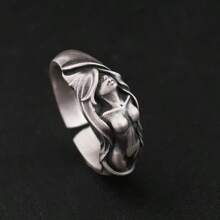 1pc Vintage Style Men's Ring With Nude Woman Design - Zinc Alloy, Antique Silver Plated