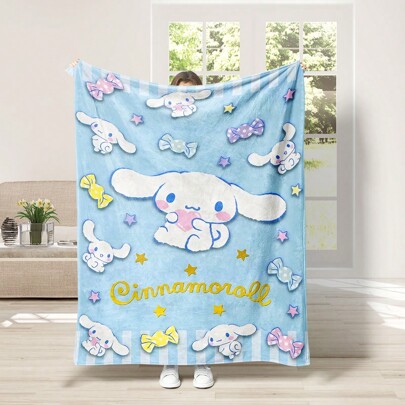 Sanrio 1pc Sanrio Cinnamoroll Cartoon Pattern Digital Printed Flannel Blanket, Suitable For Living Room, Bedroom, Camping, Travel, Multi-Purpose Blanket To Feel The Warmth, Soft And Comfortable, Accompany You To Sleep