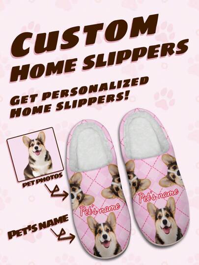 Women's Custom Pet's Name Home Slippers, Pet's Photo Designed Lightweight Comfortable Soft Bottom Home Slippers For Women, Personalized Fun Gift For Mom/Dad/Her/Him/Girlfriend/Boyfriend/Wife/Husband/Friend