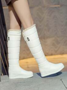 Bottes de neige mi-mollet imperméables pour femmes, confortables avec plateforme et talon bas, style pull-on, doublure thermique épaisse, bottes d'hiver grande taille
