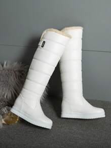 Bottes de neige mi-mollet imperméables pour femmes, confortables avec plateforme et talon bas, style pull-on, doublure thermique épaisse, bottes d'hiver grande taille