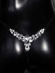 1 件水钻百搭丁字裤和身体链首饰，女士夏季海滩配饰，Y2K 风格 - 銀色 - 查看 5