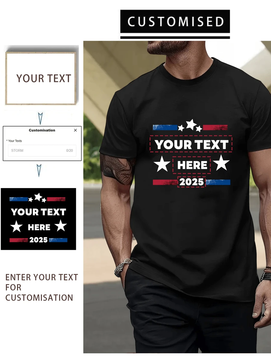 Áo phông cổ tròn thường ngày dành cho nam theo phong cách bạn trai cá nhân hóa - Thêm văn bản của riêng bạn (Gia đình / Thú cưng / Bạn bè / Bạn gái / Quà tặng / Logo cho các cặp đôi / Áo phông tùy chỉnh cho chồng hoặc bạn trai) để thiết kế áo phông in cá nhân hóa của bạn - màu đen - Xem 1