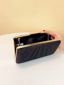 粉色时尚女士晚宴包褶饰闪光女士金属奢华手提包翻盖手拿包 - 黑色 - 查看 4