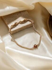 1 chiếc vòng tay rút thời trang thiết kế hình bông tuyết đính đá Rhinestone, thiết kế tối giản và thanh lịch - vòng tay hoa năm lá - Xem 2