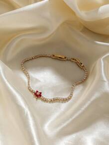 1 chiếc vòng tay rút thời trang thiết kế hình bông tuyết đính đá Rhinestone, thiết kế tối giản và thanh lịch - vòng tay hoa năm lá - Xem 3