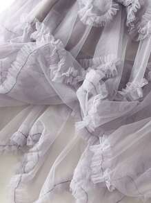 Women Plus Size Layered Tulle Long Skirt, Fashion High Waist Solid Color Frill Trim Ruffle Midi Skirt - Xám - Xem 4