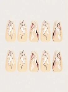 使用 24 件棺材形状按压指甲套装立即提升您的外观，简单优雅的白色狐尾紫色渐变银色闪光条纹假指甲时尚白色黑色条纹淡紫色渐变假指甲全覆盖假指甲适用于女性和女孩，包括 1 张粘合标签和 1 件迷你锉刀条果冻凝胶随机发货指甲用品指甲