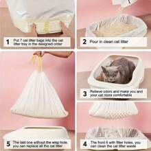 7-Pack Extra Large Cat Litter Liner Bag, Cat Litter Filter Bag, Trash Waste Container, Anti-Odor, Extra Thick , Elastic Drawstring Design, Easily Solve The Problem Of Difficult Cleaning Of Cat Litter, Rectangular, Polyethylene, Suitable For All Cat Litter Boxes , A Reusable, Convenient And Mess-Free Cleaning Solution For - Multicolor - View 6