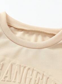 Set de 2 piezas de niña con sudadera informal de unicolor con estampado de letra en relieve y pantalón largo, para primavera