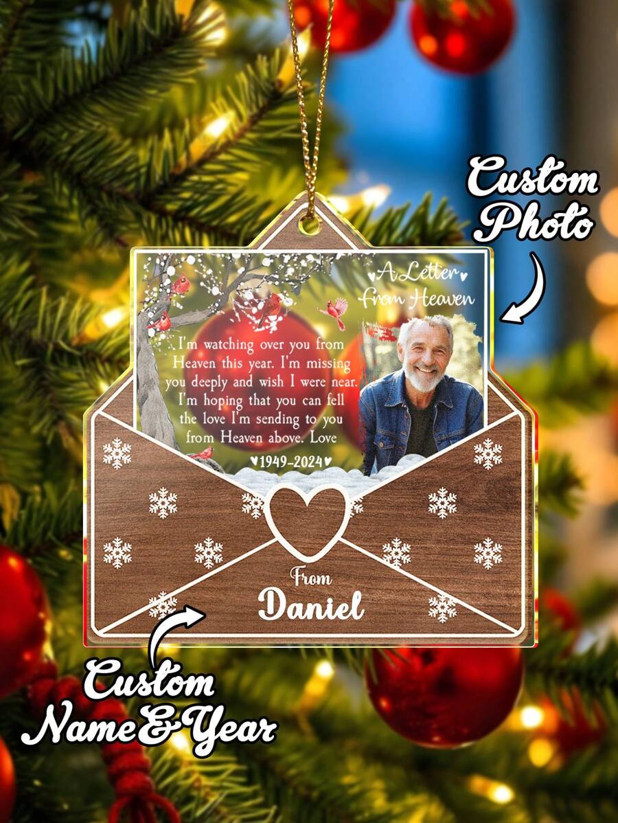 1pc Custom Ornament, Personalized Memorial Gift With Photo, Custom Bereavement Gift Idea, A Letter From Heaven Ornament, Memorial Ornament With Photo, Bereavement Ornament, Suitable For Bedroom And Living Room, Unique Gift, Best Gift For Family, Mom, Dad, Wife, Husband Gifts Birthday Graduation