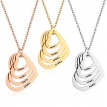 Colier personalizat din oțel inoxidabil gravat, 1-4 buc, colier cu nume, pandantiv cu inimă multistrat, farmec, plăcuță de nume pentru femei, bijuterii, ornament de sărbători, cadouri pentru prietenă, colier elegant personalizat, cadouri aniversare, cadouri de familie, cadouri de Paște, cadouri de Ziua Mamei, cadou de Ziua Femeii, coliere personalizate gravate la modă, ținută vintage