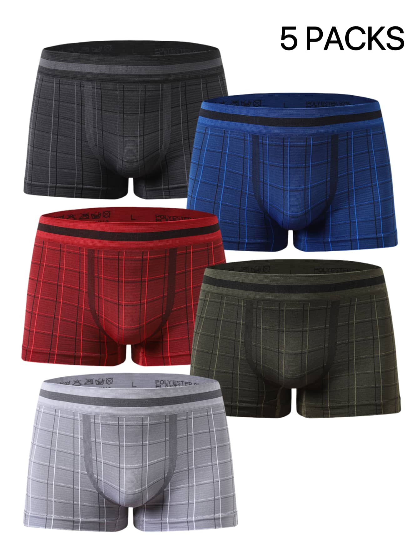 5pcs/Pack New Checkered Men's Seamless Briefs - Multicolor - View 1