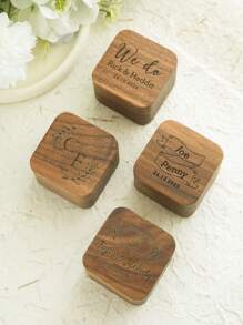 Caja de anillo personalizada con grabado Caja de anillo de madera con grabado personalizado Caja de anillo de compromiso personalizada Caja de anillo de boda para portador de anillo Regalo de aniversario - Marrón - Ver 2