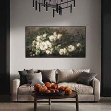 1 pieza sin marco, Cartel de flores de TV, Impresiones en lienzo de naturaleza muerta de flores blancas dramáticas, Decoración retro, Arte de pared en lienzo antiguo, Pintura mural artística como regalo, para dormitorio, baño, sala de estar, decoración de pared, hogar y decoración de dormitorio