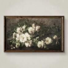 1 pieza sin marco, Cartel de flores de TV, Impresiones en lienzo de naturaleza muerta de flores blancas dramáticas, Decoración retro, Arte de pared en lienzo antiguo, Pintura mural artística como regalo, para dormitorio, baño, sala de estar, decoración de pared, hogar y decoración de dormitorio