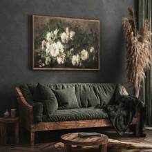 1 pieza sin marco, Cartel de flores de TV, Impresiones en lienzo de naturaleza muerta de flores blancas dramáticas, Decoración retro, Arte de pared en lienzo antiguo, Pintura mural artística como regalo, para dormitorio, baño, sala de estar, decoración de pared, hogar y decoración de dormitorio