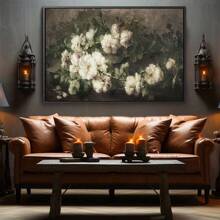 1 pieza sin marco, Cartel de flores de TV, Impresiones en lienzo de naturaleza muerta de flores blancas dramáticas, Decoración retro, Arte de pared en lienzo antiguo, Pintura mural artística como regalo, para dormitorio, baño, sala de estar, decoración de pared, hogar y decoración de dormitorio