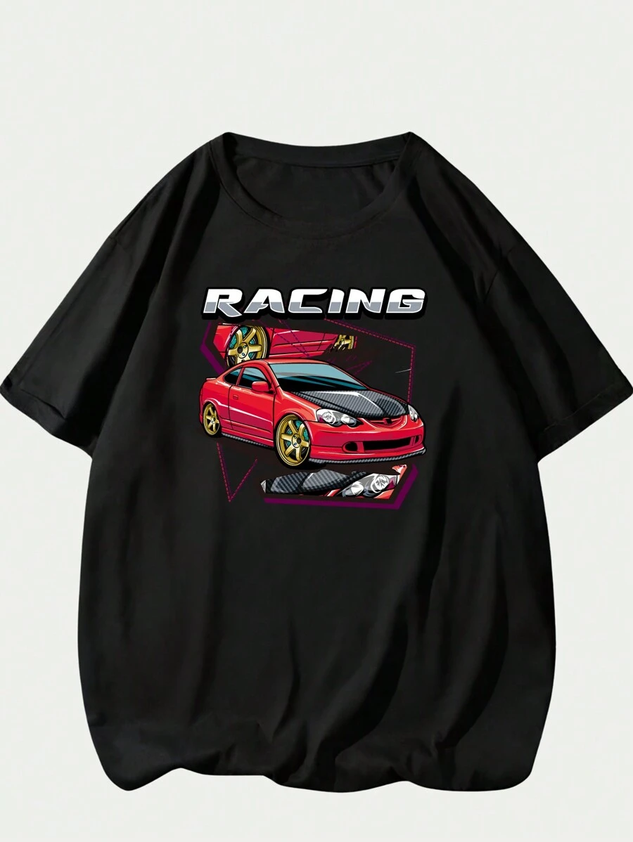 Cotton T-Shirt Car T-Shirt Streetwear Style Printed Men's Soft - màu đen - Xem 1