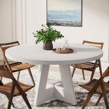 Tribesigns Round Dining Table For 4, 47 Inch Farmhouse Kitchen Table Small Dinner Table Wood Kitchen Dinning Table For Dining Room Kitchen,Living Room - White - View 5
