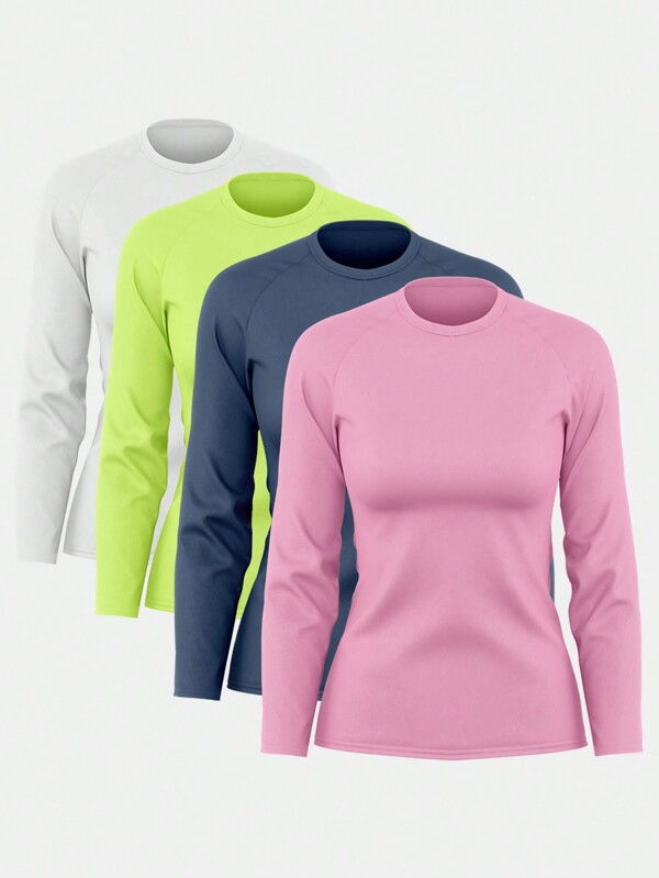 Kit 4 Camisetas Feminina Manga Longa Dry Fit Básica Lisa Proteção Solar UV Térmica Blusa Academia Esporte Praia Sol